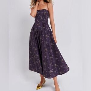 Tuckernuck Amethyst Rosette Naomi Dress Size Medium Plum Fall Floral Midi Dress